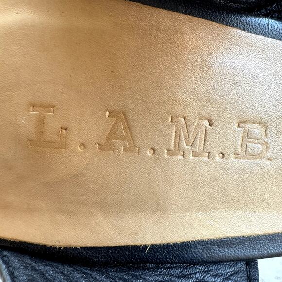 Women's L.A.M.B. Black Kandis Leather Fabric Strappy Heels Slingback Sandals 8M - Picture 8 of 11